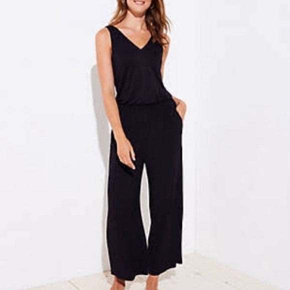 LOFT Pants - NWT Ann Taylor Loft Petites Black Ruffle Back Mixed Media Jumpsuit Sz XSP